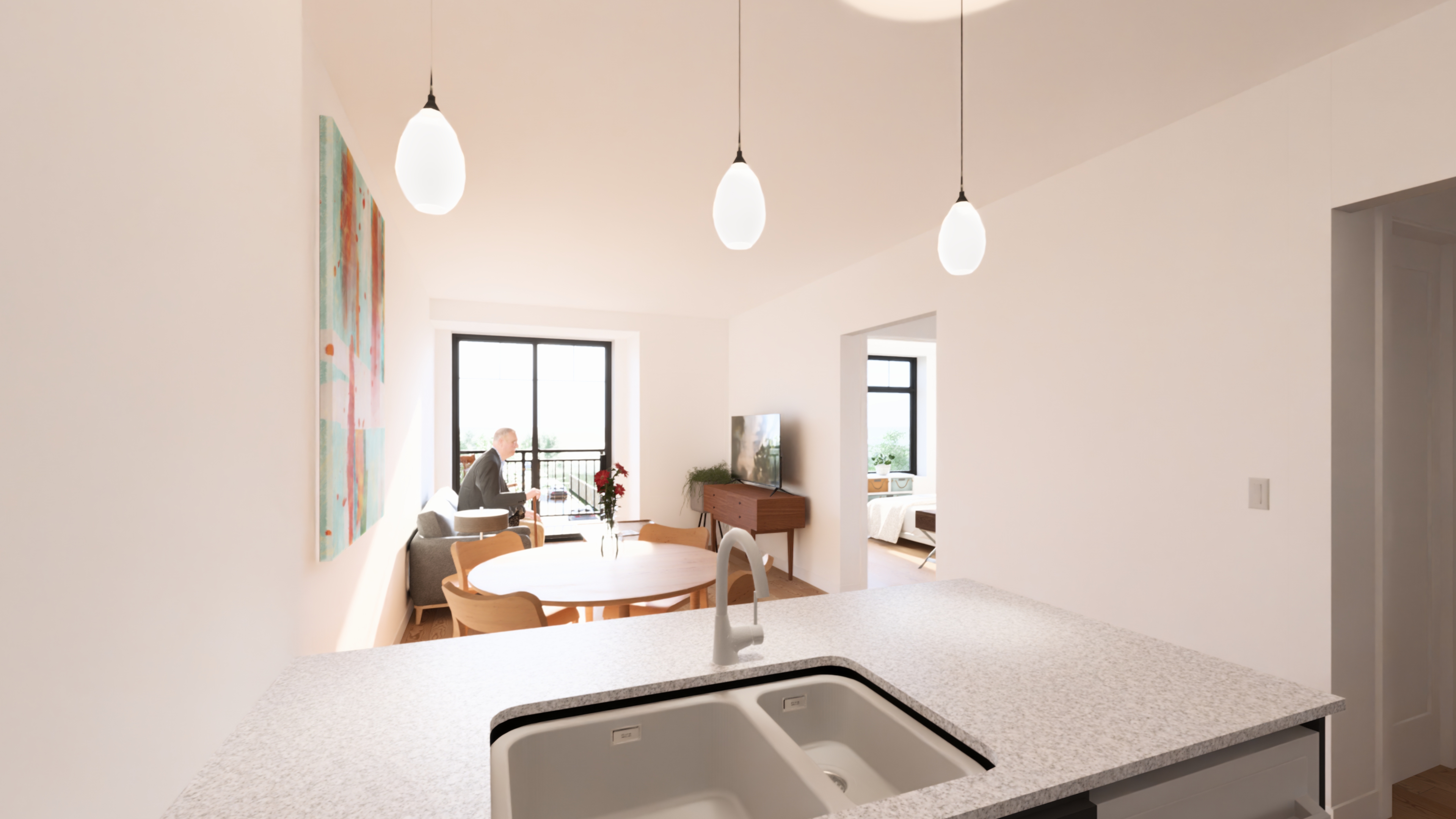 Bright modern living space interior
