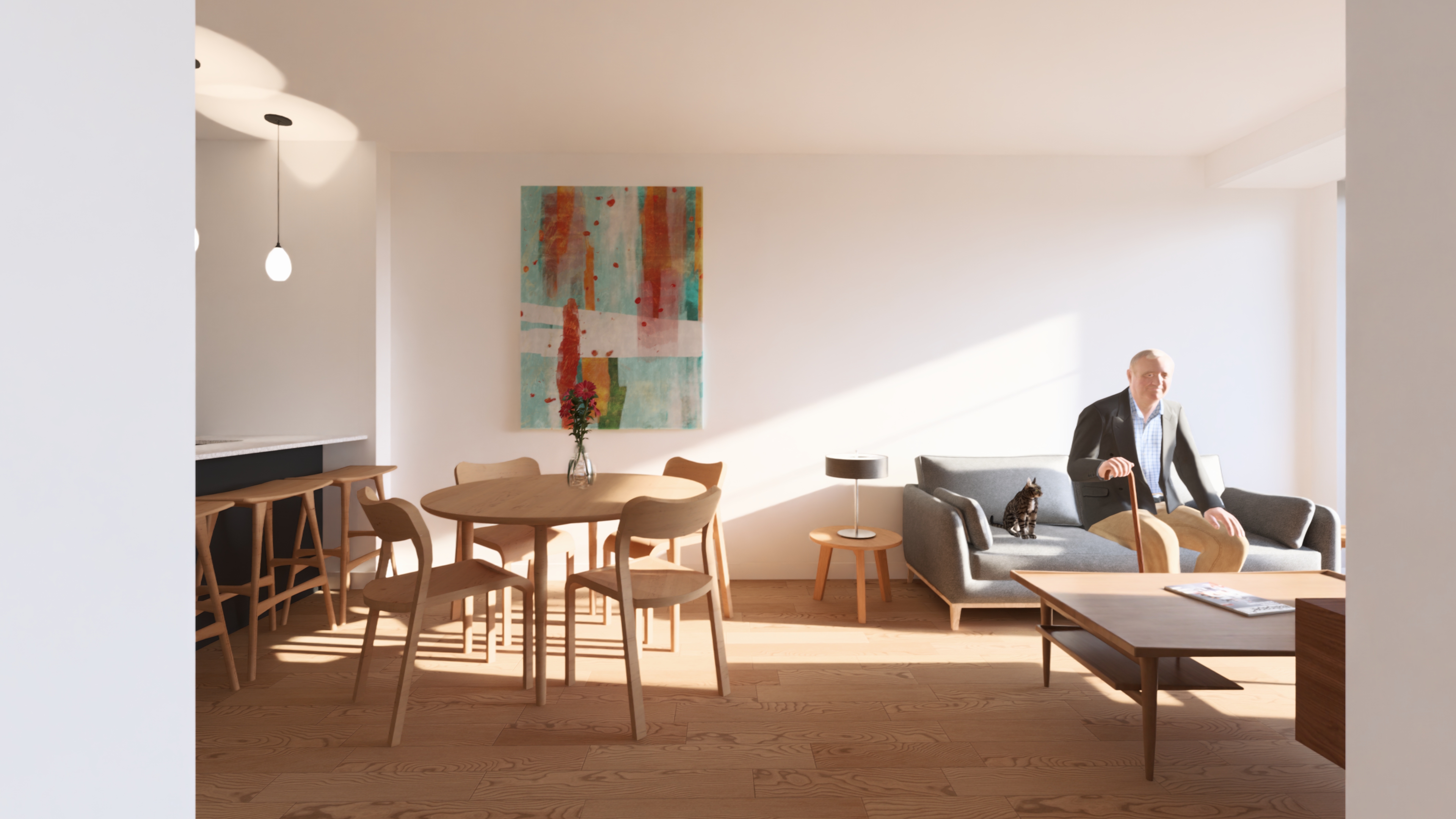 Bright open-plan living space with modern finishes