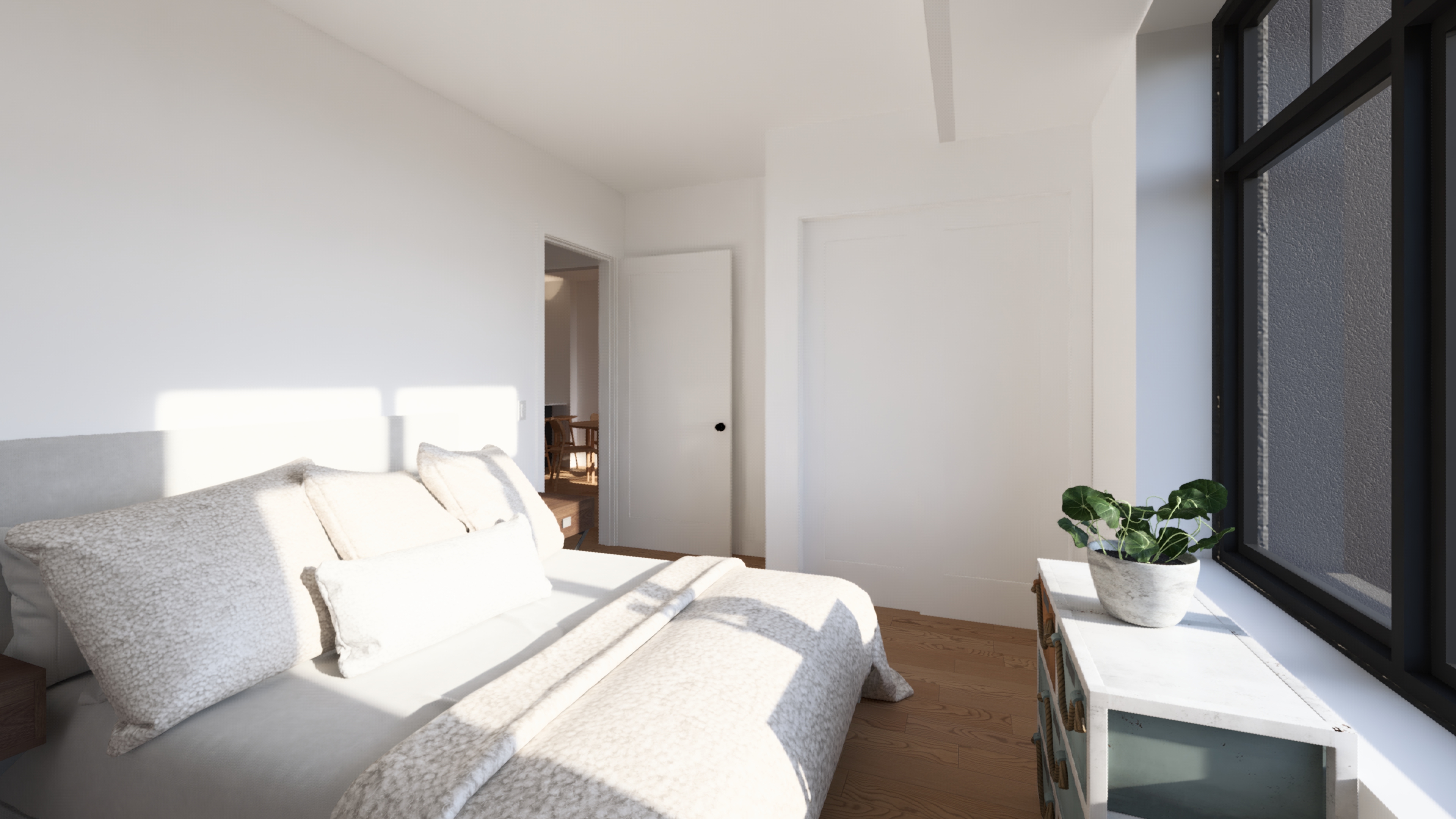 Bedroom with large windows